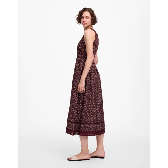 Madewell The Melody Smocked Midi Dress In Daisy Print M Dusty Plum Cotton Poplin - Picture 8 of 16